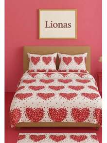 Double Size Patterned Duvet Cover Set – Zippered Duvet Cover (200x230 Cm) + 2 Envelope Pillowcases (50x70 Cm) – Soft & Breathable 80% Cotton 20% Polyester Fabric – Durable, Comfortable And Stylish Made ın Turkey - Red - View 1