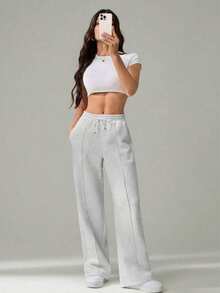 女士户外运动裤，休闲直筒裤，抽绳松紧腰长裤，适合秋冬季户外活动、跑步、健身、聚会等场合