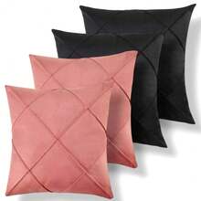Set Of 4 And 2 Draped Suede Cushion Covers 44x44cm Decoration - Pink/Black - View 4