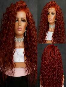 Reddish Brown Loose Deep Wave Lace Front Wigs Human Hair Brazilian Remy 250 Density 13x4 HD Kinky Curly Lace Front Wig Human Hair Glueless Wigs Pre Plucked For Women With Baby Hair Perfect - 紅棕色 - 查看 1