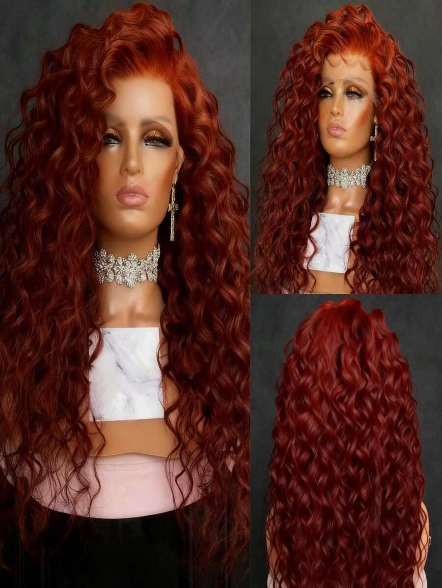 Reddish Brown Loose Deep Wave Lace Front Wigs Human Hair Brazilian Remy 250 Density 13x4 HD Kinky Curly Lace Front Wig Human Hair Glueless Wigs Pre Plucked For Women With Baby Hair Perfect - 紅棕色 - 查看 1