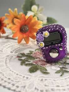 Rhinestone Decor Digital Counter Ring - Bling Flower Design Finger Counter For Daily/Party Crystal Encrusted Finger Counter Ring - Multi-Color Bling Style Digital Tally Tool