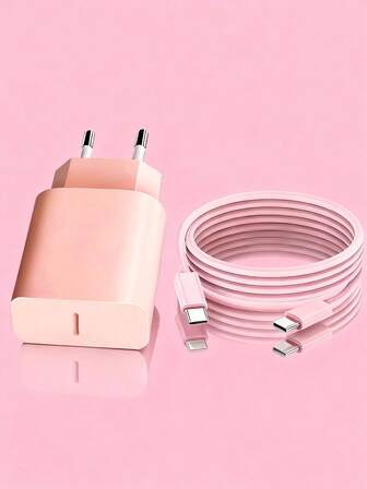 20W PD Schnellladegerät Set kompatibel mit iPhone 17/16/15/Pro/Pro Max, USB-C Ladegerät mit USB-C auf USB-C Schnellladekabel, tragbarer USB-C Adapter kompatibel mit Samsung Galaxy S25 S24 S23 S22 S21 S20/Ultra/Note 20/10, ROSA/WEISS