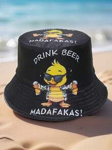 1 chiếc mũ unisex, hình vịt hoạt hình "BEER TIME" (Giờ uống bia) in hình bia cá nhân hóa, mũ tai bèo hai mặt "PEW PEW" (Bắn bắn), mũ chống nắng ngoài trời, mũ tai bèo thường ngày đa năng, mũ đôi dự tiệc, thích hợp sử dụng hàng ngày. - A - Xem 5