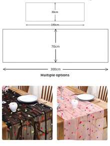 1件3D立体花卉装饰网纱桌旗，适用于婴儿派对装饰、乡村风桌旗、婚礼派对、初领圣体仪式中心装饰、订婚新娘派对波西米亚风装饰，黑色、粉色，大号70x300厘米 - 彩色 - 查看 3