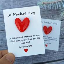 1pc Mini Pocket Hug Poetry Card, Isolation Gift, Hug Token, Missing Gift, Cute Resin Heart, Comes With Encouragement Card, Special Birthday, Wedding, Valentine's Day Gift, Home Decor, Room Decor, Quirky Trinket, Affordable Item - Red - View 2