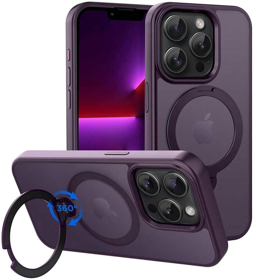 Magnetic Case For For IPhone 13 Pro 6.1 Inch With 360 Rotatable Ring Stand, Compatible With Mag Car Phone Mount, Cover Phone Holder For Desk Meeting/Videos(Dark Purple),For For IPhone13Pro,DarkPurple - 深紫色 - 查看 1