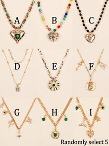 1件/3件/5件装宝石吊坠项链，时尚多层金心形链项链，适合女士日常佩戴