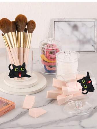 1 st bomullspinneask sminkförvaringslåda söt rolig kattungedesign, sminkborttagningspads, hårsnoddar, sminkborstehållare, lämplig för sovrum, vardagsrum, entré, julklapp