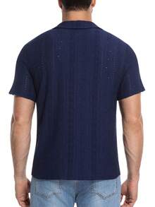 男士针织Polo衫 短袖 纹理纽扣领 休闲夏季高尔夫球衫 - 寶藍色 - 查看 2