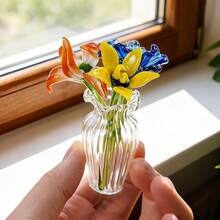 1pc Mini Glass Flower Bouquet, Colorful Handmade Glass Flower Decor Set - Birthday, Wedding, Mother's Day, Office, Home Decor, Valentine's Day Gift - Multicolor - View 4