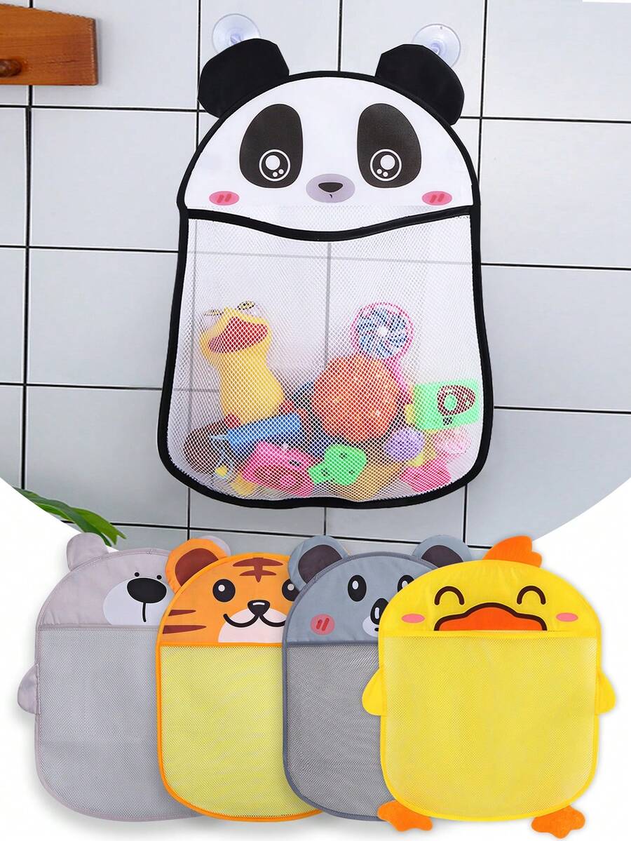 1 pezzo Rete organizzatrice di giocattoli da bagno per bambini/neonati, borsa di stoccaggio, borsa di stoccaggio a forma di cartone animato con ventosa, cestino di stoccaggio da appendere in bagno, borsa di drenaggio da appendere in bagno, design ad alta capacità