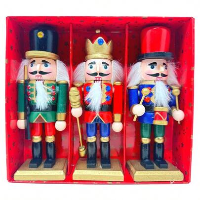 3 Piezas CASCANUECES de Madera 20cm, Figura Decorativa de Madera navidad Navideña