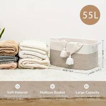 OYHOMO [Soft Basket] Large Soft Fabric Hand-Woven Storage Basket Woven Rope Laundry Hamper For Bedroom, Living Room, Or Closet Organization - 18.9" X 13.4" X 11" Cubes, Grey/White/Black Multi-Functional Baskets - Multicolor - View 3