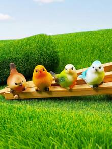 4pcs Hand-Painted Resin Bird Statue Set, Realistic Animal Miniature Landscape Accessories, Suitable For Bonsai, Rockery, Moss And Jars, Cartoon Gardening Decoration, Suitable For Indoor And Outdoor, Garden, Courtyard, Lawn Decoration, Room Desktop Entertainment Small Decorations, No Power Supply Required - Multicolor - View 5