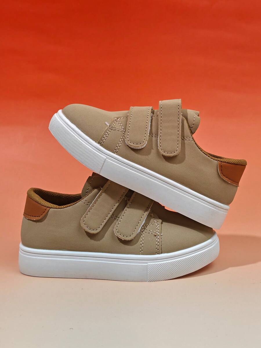 1 Pair Fashionable & Durable British Style White Sneakers, Slip-Resistant, Suitable For Indoor And Outdoor Wear - Khaki - View 1