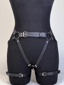 1 Stück einstellbarer schwarzer Leder Mehrschicht Strumpfhalter, modisches Körper Unterwäsche Geschirr Accessoire, für täglichen Gebrauch, Partys, Valentinstag - Schwarz - Übersicht 6