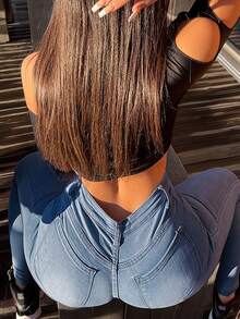 Y2K Sexy High Waist Light Blue Skinny Cropped Jeans, Slim Fit Flattering Stretch Pencil Pants For Women, Festival,Cowgirl Outfit,Jeans,Trousers,Going Out Outfits,Denim Trousers Women,Cowboy Outfit Women,Jeans Women,Curve