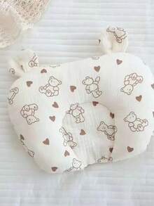 1pc Heart-Shaped Bear Pattern U-Shaped Baby Anti-Flat Head Shaping Pillow, Breathable & Moisture-Wicking, All Season