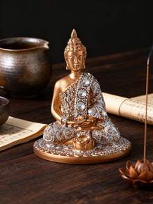 1pc Gold-Color Buddha Statue, Meditation Decor, Zen Home Decoration - Multicolor - View 3