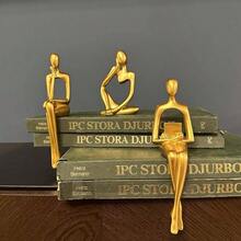 Gold Home Decor Thinker Statue Accents, Set Of 3 Thinker Sculptures Office Decor Modern Abstract Resin Decoration On Shelf Table Desk Living Room Office Bedroom Small Gold - 小金 - 查看 4