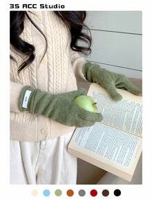 Guantes de punto de calidad premium refinados para mujeres con puño con botón - Elegancia discreta, muñeca ajustable, compatible con pantalla táctil, diseño sencillo de cinco dedos, unicolor, a prueba de viento y cálidos para otoño/invierno