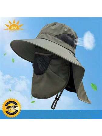 1pc Wide Brim UV Protection Hat With Detachable Face Mask, Suitable For Outdoor Activities Like Hiking, Climbing, Fishing