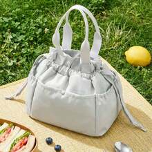 Cute Reusable Insulated Drawstring Lunch Bag For Women – Stain-Resistant, Water-Repellent & Spacious Thermal Lunch Tote With Multi-Pocket Design For Drinks, Snacks, Utensils, Easy-To-Clean EVA Interior, Premium Oxford Cloth & EPE Insulation, Perfect For Office, Work, Picnic, Travel, Camping, Stylish & Practical Christmas Gift For Friends, Family & Colleagues - 淺灰色 - 查看 1