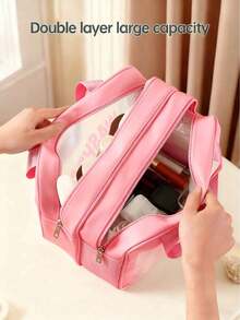 2 piezas Bolsa de maquillaje Organizador de viaje Bolsa de brochas de maquillaje Material de PVC transparente Bolsa de tocador portátil Bolsa de almacenamiento de cosméticos Bolsa de playa, Esencial de viaje - Multicolor - Ver 3