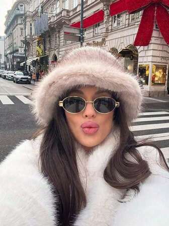 新款冬季仿狐狸毛蓬松渔夫帽，女士蒙古羊毛保暖耳罩帽，毛绒头带，人造毛皮，保暖面部，时尚秋冬帽