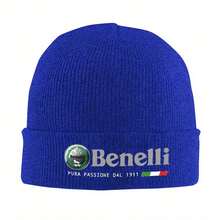 1pc Benelli Motorcycle Knitted Beanie - Acrylic Warm Winter Hat Men & Women, Black With Green & White Stripe, Embroidery, Hand Wash Only, Winter Headwear| Stylish Beanie| Textured Knit Cap, Beanie Hats, Without Battery - Đỏ - Xem 2