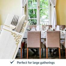 PAW - Linen Feel Napkins With Built-In Flatware Pocket, Soft And Absorbent Paper Pre-Folded Napkins With Gold Frame, Elegant Guest Towels, Wedding Party, Dinner, Birthday, Gatherings, 50 Count,Flatwpkins,ElegantFrameGold - 優雅的金色相框 - 查看 6