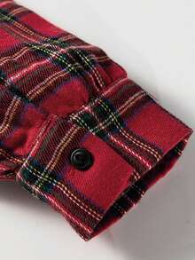 Women's Plaid Fall Dress Fashionable Casual V Neck Half Button Front Long Sleeve Ruffle Hem Dress - Red - View 9