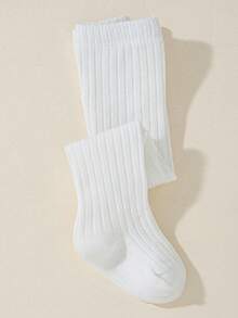 2pcs Kids' New Black & White Vertical Striped Tights, Solid Color Leggings, Fashionable Tight Pants, Versatile Student Bottoms