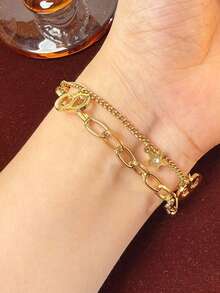 1pc Unique High-End Personalized CD Double-Layer Bracelet, Minimalist Design Luxury Micro-Inlaid Zirconia Star Bracelet - CD Letter Bracelet - View 3