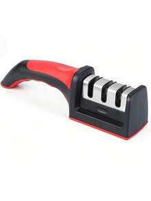 Knife Sharpener Handheld Multi-Function 3 Stages Type Quick Sharpening Tool With Non-Slip Base Kitchen Knives Accessories Gadget, Kitchen Accessories - Black - View 5