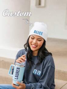 1pc Unisex Custom Knit Beanie Hat, No Brim, Couple Customized Design, Suitable For Daily Wear, Mother's Day Gift, Fashionable, Colorful, Cute, Adorable, Minimalist, Kawaii, Suitable For Autumn, Unisex, Casual Custom, Personalized, Unique Winter Fashion, Christmas Gift, Personalized Gift, Suitable For High School, College Students, Freshmen, Sophomores, Lower Grade Students - Multicolor - View 4