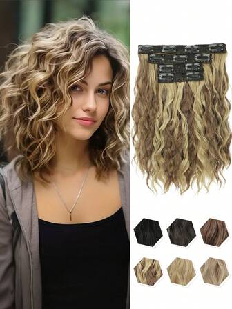 Klipp i hårförlängningar, 4 st hårförlängningar 12" korta vågiga hårförlängningar osynlig väft naturliga gjorda av mjuka syntetiska fibrer för kvinnor lämpliga för kvinnors dagliga användning Klipp i hårförlängningar, 4 st hårförlängningar 12" korta vågiga hårförlängningar osynlig väft naturliga gjorda av mjuka syntetiska fibrer för kvinnor lämpliga för kvinnors dagliga användning