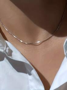 1 pièce Collier simple en acier inoxydable à maille plate, couleur or, collier en acier au titane pour hommes, accessoire de mode pour femmes - Chaîne à boîte - Voir 10