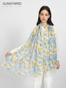 1pc Lemon Fruit Polyester Scarf, Chic & Versatile For Daily Use - Light Yellow - View 7