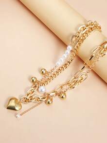 2 Pieces Of Exaggerated Heart-Shaped Layered Necklaces With Feminine Charm And A Stylish Su Necklace - Gold - View 5