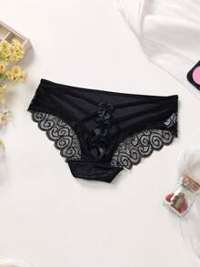 4pcs/Pack Women's Satin Silk Bowknot Hollow Out Briefs - Multicolor - View 7