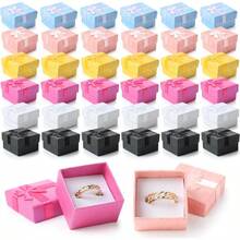 WSXC 72 Pcs Ring Boxes 1.6 X 1.6 In Hard Cardboard Jewelry Box With Ribbon Bow Small Jewelry Gift Cases For Small Business Bright Color - BrightColor - View 1