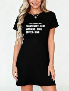 Types Of Rings To Avoid Engagement Wedding Suffer Ring Funny T-Shirt Dress Women's Dress, Casual Summer Dress - 黑色 - 查看 1