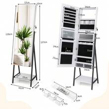 GOFLAME Freestanding Jewelry Cabinet Lockable Jewelry Armoire Organizer With Full-Length Mirror Bottom Storage Shelf - White - View 2