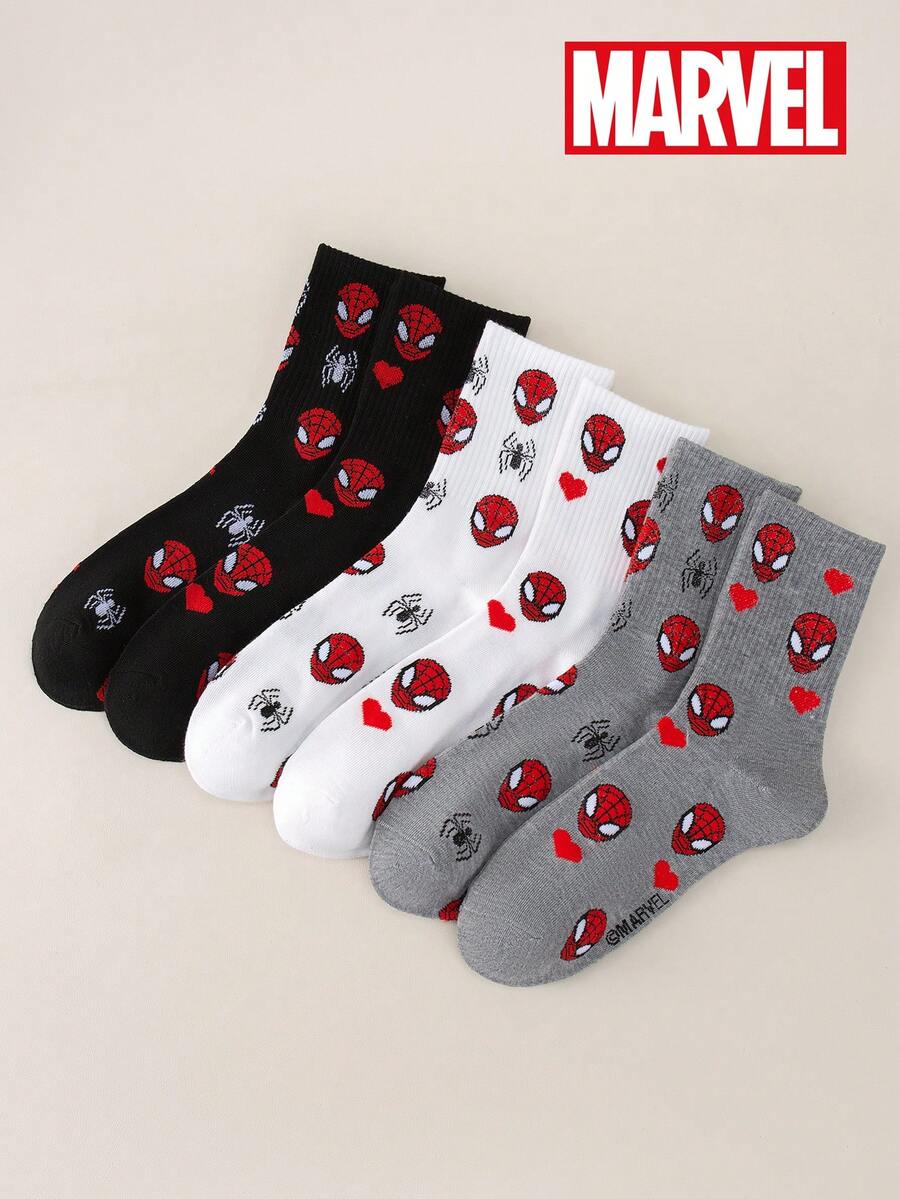 Marvel 6 Pairs,3 Pairs,1 Pair Random Of Universal Spider Man Heart-Shaped Printed Cool, Sweet, And Fashionable Thigh High Socks, Suitable For Daily Outings, Fan Gatherings, And Couple Outfits - Multicolor - View 1