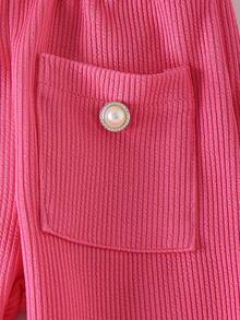 2pcs Baby Girls Cute Faux Pocket Long Sleeve Sweatshirt And Straight Leg Pants Set, Spring/Autumn - Hot Pink - View 9