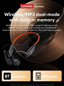 Lenovo S106 Bluetooth Earphones, Waterproof Hanging Ear Style For Swimming, Sports, Running, Cycling, Bluetooth MP3 Dual Mode Music, Built-In Memory, Super Long Battery Life, Open-Ear Wireless Headphones Compatible With Smartphones And Computers - 米橙 - 查看 3