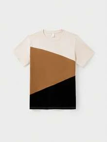 Family Matching Colorblock Cotton Tee Or Flora Print Strap Body-Con Dress Or Mesh Splicing Dress - Khaki - View 5