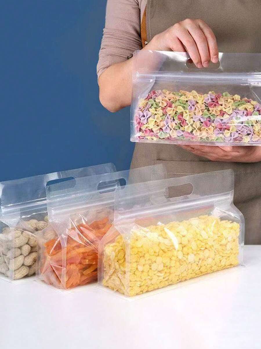 10pcs Self-Standing Self-Sealing Transparent Snack & Dried Fruit Preservation Ziplock Bags